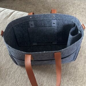 Gray Felt Tote Bag with Brown Handles